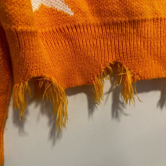 Zaful Star Print Cropped Chewed Hem Sweater Orange and White LongSleeve One Size - Picture 12 of 15